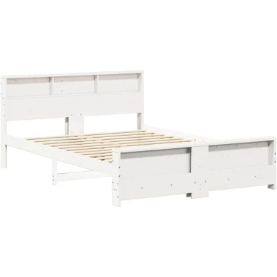 Image of vidaXL Bed Frame with Headboard White 150 x 200 cm Solid pine wood