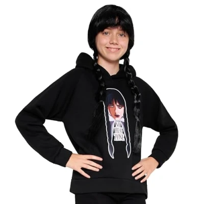 Image of Wednesday Girls Hoodie Hooded Sweatshirt for and Teenagers 7 16 Years Soft Warm Casual Streetwear Gifts (Black/Hug, 13 14 Years)