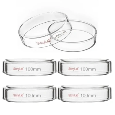 Image of stonylab Glass Petri Dish with Lid, 5 Pack Borosilicate Cell Culture Clear Autoclavable for Laboratory, 100x20 mm