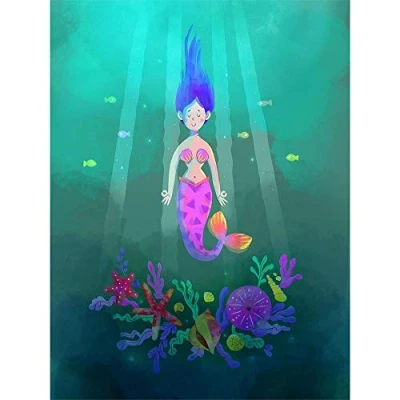 Image of Wee Blue Coo Mermaid Girl Pink Art Print Poster Wall Decor 12X16 Inch