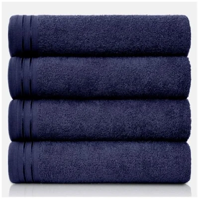 Image of GC GAVENO CAVAILIA Large Towels Bath Sheet Highly Absorbent Egyptian Cotton Towel Set 4 Pack Extra Soft Navy Quick Dry Sheets 450 GSM Washable Towels, 75X135 Cm