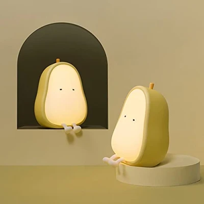 Image of ipalmay Cute Pear Shape Silicone Night Light,Home Light for Kids USB Rechargeable Lamp,ABS+PC,Bedroom Decoration 3 Colors Dimmable