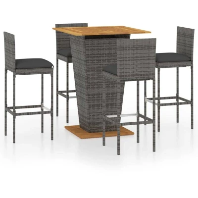 Image of Vidaxl 5 Piece Garden Bar Set with Cushions Poly Rattan Grey