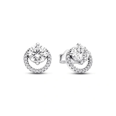 Image of Pandora Timeless Sterling silver stud earrings with clear cubic zirconia