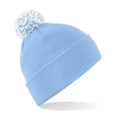 Image of Beechfield Snowstar Beanie Hat Warm &amp; Stylish Winter Headwear Sky Blue/White
