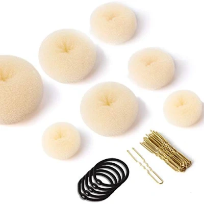 Image of Hair Bun Maker set Ring Style Donut with 5 Elastic Ties, 20 Pins for Chignon Hairstyles, Shaper Kids Girls Women (Blonde)