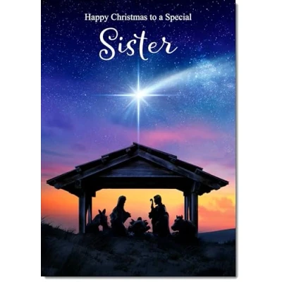 Image of doodlecards Sister Christmas Card Nativity Scene Medium Size with Plain Envelope
