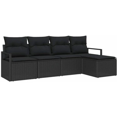 Image of vidaXL 5 Piece Garden Sofa Set with Cushions Black Poly Rattan