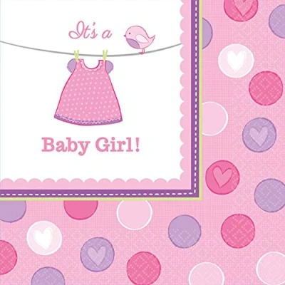 Image of Amscan 10022265 Paper 33cm With Love Baby Girl Luncheon Napkins, Pink