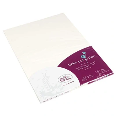 Image of Clairefontaine Ref 48700L G.Lalo Papier Palle Paper Sheets (Pack of 20) A4 in Size, 125gsm Paper, Acid Free &amp; Neutral pH, Printer Compatible Pure Cotton Vellum