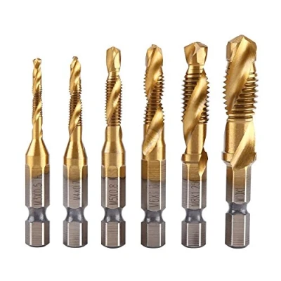 Image of HSS Tap Drill Bit Set, Akozon and 6pcs Metric Thread M3 M4 M5 M6 M8 M10 Titanium Coated Bits 1/4in Hex Shank