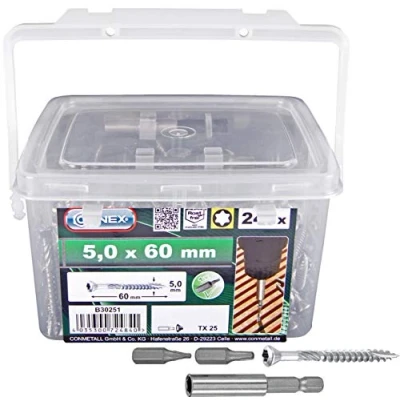 Image of CONNEX B30251 Terrace Screw TX A2 5,0x60,240pcs, Silver, 5,0 x 60 mm