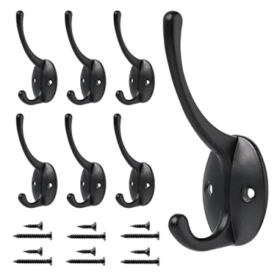 Image of DONQL 6Pcs Coat Hooks for Wall,Black Vintage Wall Mounted,Single Metal with Screws,Heavy Duty Coats,Door &amp; Wardrobe Door(Black)