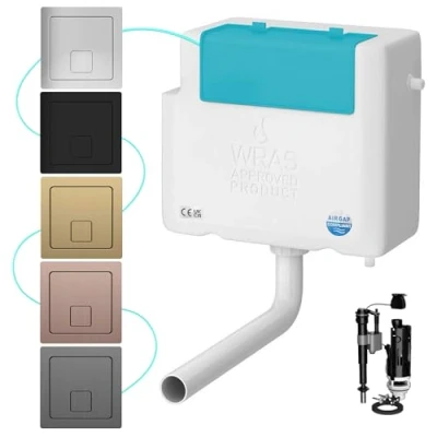 Image of Concealed Dual Flush Cistern with Push Button Compact Slimline Design Bottom Water Entry 6L/3L Capacity WRAS Approved Valve (Chrome)