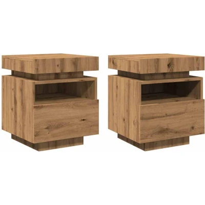Image of vidaXL bedside cabinets with rgb led lights 2 pcs 40x39x48.5cm artisan oak engineered wood nightstand storage for bedroom