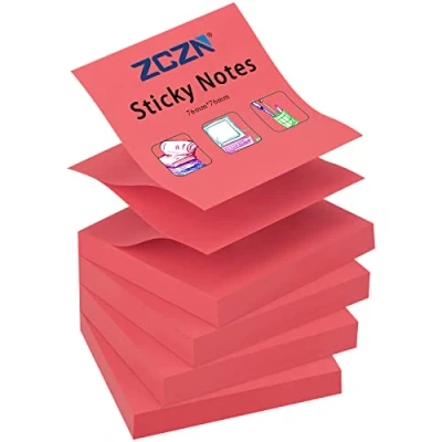 Image of ZCZN Pop up Sticky Notes 76 x mm, 4 Pads Bright Colour Self Stick Notes, 100 Sheets/Pad, Red