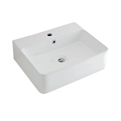 Image of Milano Farington White Rectangular Countertop Wall Mounted 1 Tap Hole Bathroom Basin Sink 520mm x 420mm