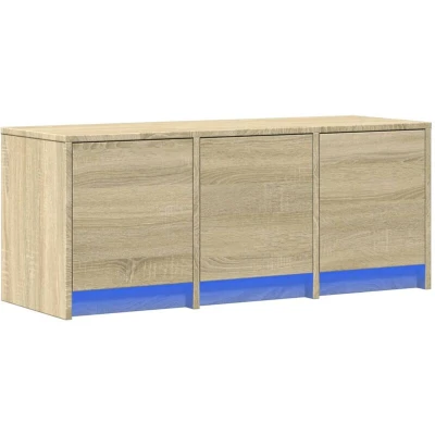 Image of vidaXL TV Cabinet with LED Lights Engineered Wood Sonoma Oak Media Unit Ample Storage 97x34x40 cm