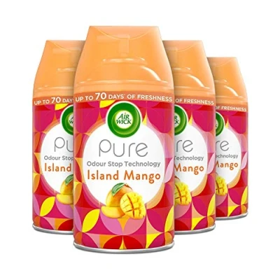 Image of Air Wick Automatic freshener Freshmatic Spray Refills, Island Mango, Pack 4 x 250ml, Natural Essential Oils, Last up to 280 days,