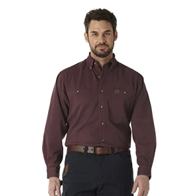 Image of Wrangler Riggs Workwear Men&#039;s logger button down shirts, Khaki, XL Tall UK
