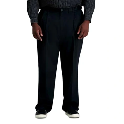 Image of Haggar Mens Premium No Iron Khaki Classic Fit Pleat Front Regular and Big &amp; Tall Sizes, Black Bt, 44W x 30L