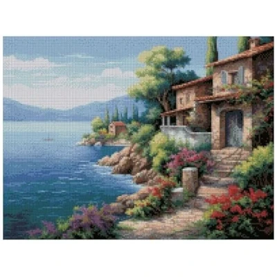 Image of Lakeside Cottage Counted Cross Stitch,14 Count 100% Cotton,200x150 Stitch, 36x 27cm,Cotton Landscape 14ct Stitch Kits