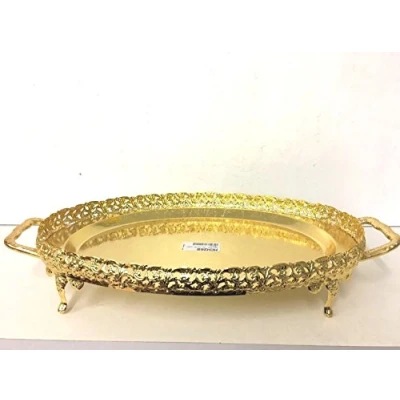 Image of 40CM Large Gold Plated Oval Platter Gallery PAANDAN Serving Tray