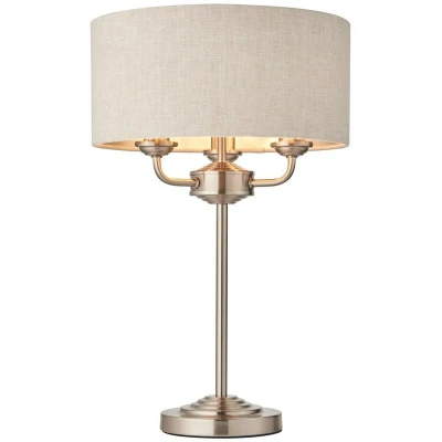 Image of Highclere Table Lamp Brushed Chrome Plate, Natural Linen Shade
