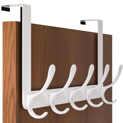 Image of SKOLOO Over The Door Hook 5 Hooks, Hanger for Hanging Clothes/Towels/Coats/Backpack/Hat, Coat Rack(White)