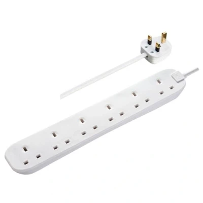 Image of Masterplug Six Socket Extension Lead, 2 Metre, White