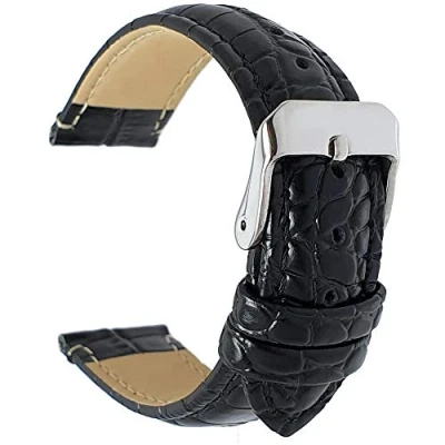 Image of Talk Time Black Alligator Grain Italian Padded Leather Watch Strap 22mm