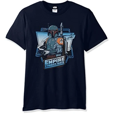 Image of STAR WARS Men&#039;s Empire Strikes Back Boba Fett T Shirt, Navy, Large