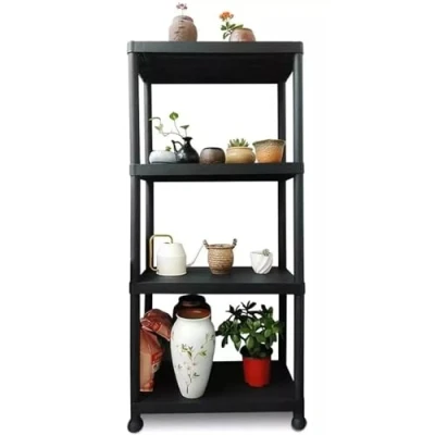 Image of DUAS 4 5 Tier Plastic Shelving Rack Storage Unit Heavy Duty Racking Shelves for Home, Office, Garage, Utility Room, Workshop, Black, Easy Assembly (1, Tier)