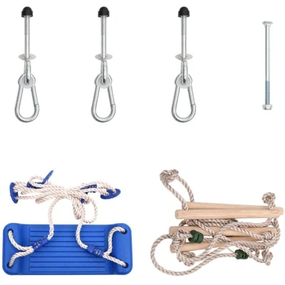 Image of vidaXL Swing Seat with Rope Ladder and Climbing Stones Blue PE