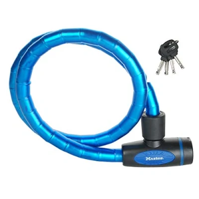 Image of Master Lock Bike Cable [Key] [1 m Cable] [Outdoor] [Blue] 8228EURDPROBLU Ideal for Bike, Electric Skateboards, Strollers, Lawnmowers and other Outdoor Equipments