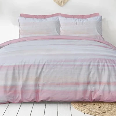 Image of Sleepdown Ribbed Velvet Inky Wash Blush Pink Plain Reverse Duvet Cover Quilt Pillow Cases Bedding Set Soft Easy Care King (230cm x 220cm)