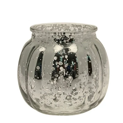 Image of Floralcraft® 8cm Vintage Round Votive, Glass Tea Light Candle Holder Silver (Pack of 6)