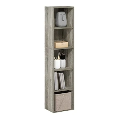 Image of Furinno Pasir 5 Tier Open Shelf Bookcase, French Oak