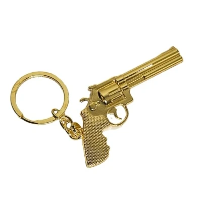 Image of Fat catz copy Replica Novelty Solid Metal Gold Tone Cowboy Pistol Revolver Model Gun Keyring 7cm