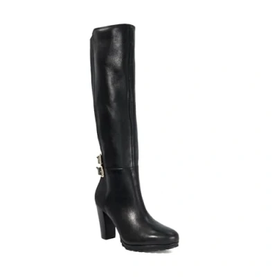Image of Dune Ladies SARISSA Almond Toe Platform Knee High Boots Size UK 8 Heel Black