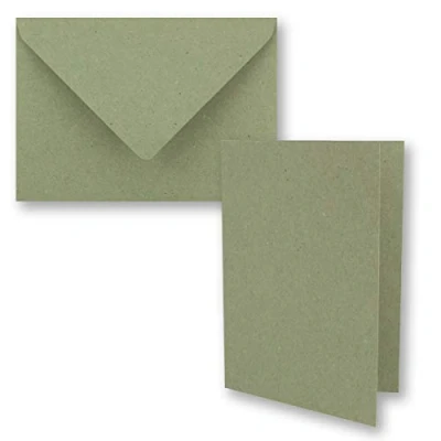 Image of NEUSER PAPIER 50x green vintage kraft paper folding cards SET with envelopes DIN A6 10.5 x 14.8 cm recycled blank
