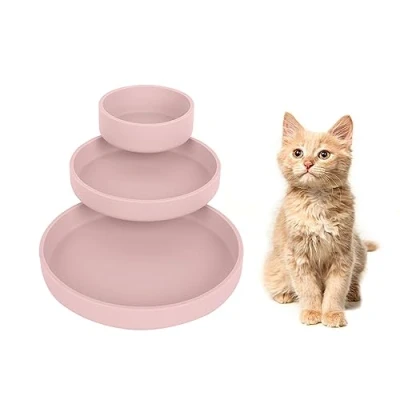 Image of Lollanda Feeding Bowl for Cats, Set of 3, Silicone Bowl, Oval Drinking Wide Dry Food and Wet (Pink)