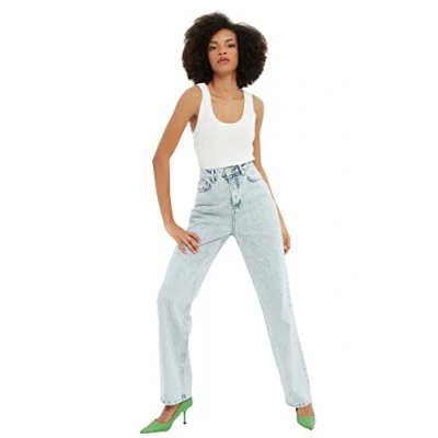 Image of Trendyol Women High Waist Wide Leg 90&#039;s Jeans Light Blue