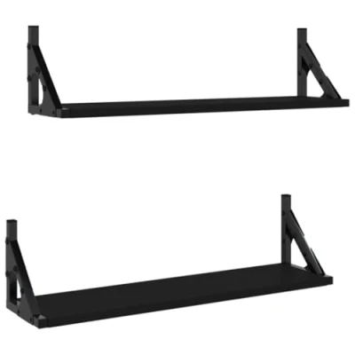 Image of vidaXL Black Wall Shelves Set of 2 Floating Mounted Display Ledges Durable Engineered Wood Space Saving &amp; Stylish Ideal for Living Room/Bedroom/Office 60x15x15.5 cm