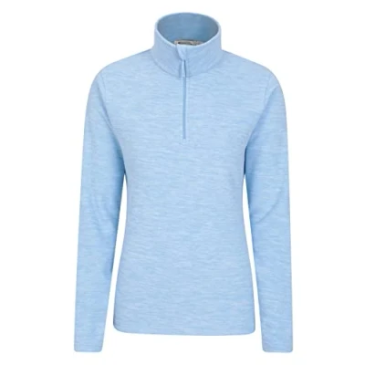 Image of Mountain Warehouse Snowdon Womens Fleece Top Warm Pullover, Lightweight Sweater, Half Zip, Breathable Ladies Tee, Quick Drying for Autumn Winter, Walking, Travelling Corn Blue Women&#039;s Size 18