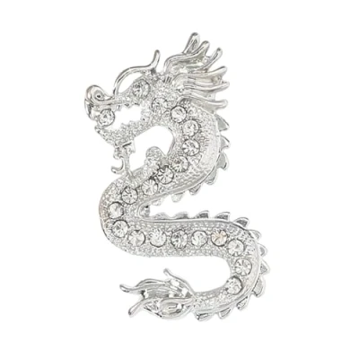 Image of Rhinestone encrusted Brooch Sophisticated Jewelry Accessory Dragon Pin for Women Chinese Zodiac Collar Fashionable Clothing Coat Silver &amp; White