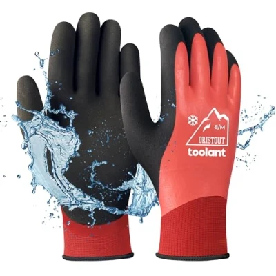 Image of Thermal Work Gloves for Cold Weather, Waterproof Winter Gloves, Touchscreen, Super Grip, Gardening, Fishing, Car Washing, Freezer Red, Medium