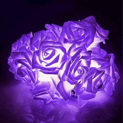 Image of 2M 20 LED Battery Operated Rose Flower Fairy String Lights Wedding Room Garden Christmas Decoration (Purple)