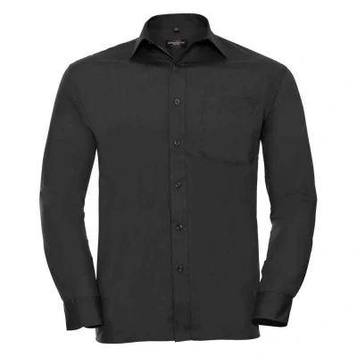 Image of Russell Athletic Collection Mens Poplin Easy Care Formal Shirt (Black) Size Small