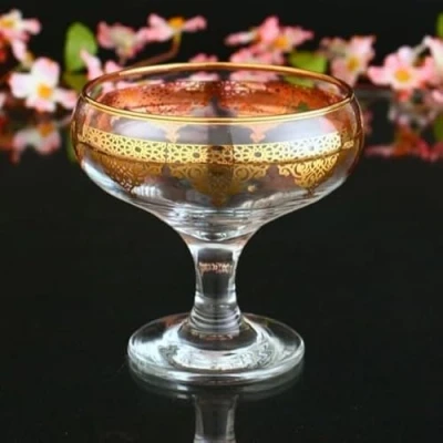 Image of ABKA 6 Piece Gold Decorated Glass Dessert Set for Sundae &amp; Ice Cream Cup 270ML